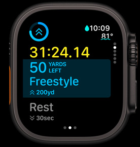 Neste-skjermen viser gjenstående distanse under en økt med frisvømming.