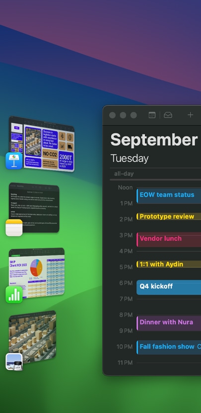 Varie app iOS visualizzate su un desktop, tra cui, in particolare, l’app Calendario. Mostra l'agenda della giornata.