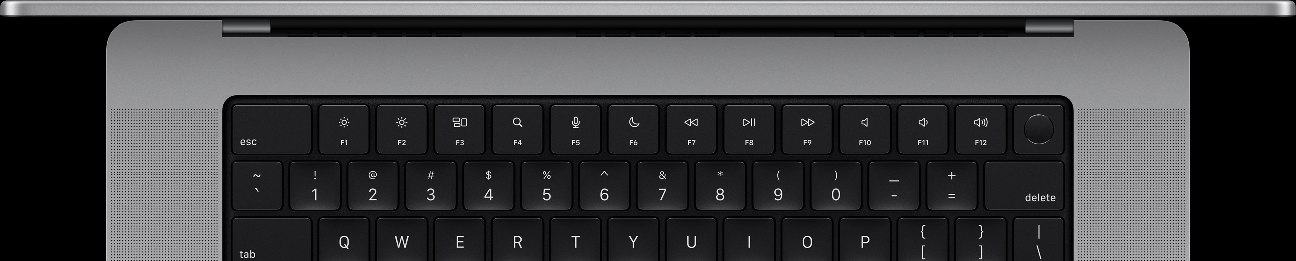 A top-down view of a Mac keyboard.