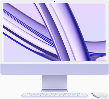 Lila iMac med skärmen vänd framåt