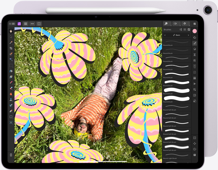 iPad Air, pejzažna orijentacija, prikaz postupka uređivanja živopisnog vizuala