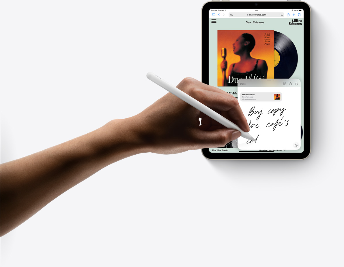 „Apple Pencil“ naudojimas programoje „Quick Note“