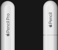 „Apple Pencil Pro“, užapvalinto galiuko graviruotas „Apple Pencil Pro“, „Apple Pencil“ USB-C, graviruoto galiuko dangtelis, „Apple Pencil“.