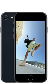 Hình ảnh mặt sau và mặt trước của iPhone SE 4,7 inch (thế hệ thứ 3) màu Đêm Xanh Thẳm.