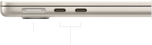 MacBook Air, closed, left side, showing MagSafe and two Thunderbolt ports