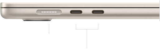 MacBook Air, closed, left side, showing MagSafe and two Thunderbolt ports