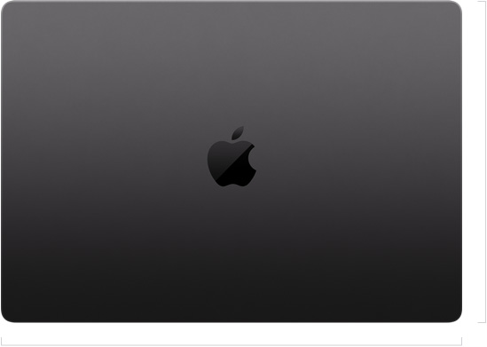 Pohľad na zatvorený 16-palcový MacBook Pro s logom Apple uprostred