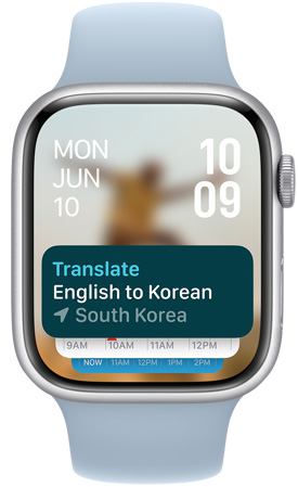 Ecrã do Apple Watch a mostrar o widget da app Traduzir na Pilha inteligente