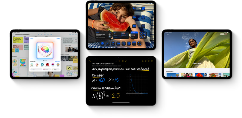 أجهزة iPad متعددة معروضة مع ميزات iPadOS 18 الجديدة