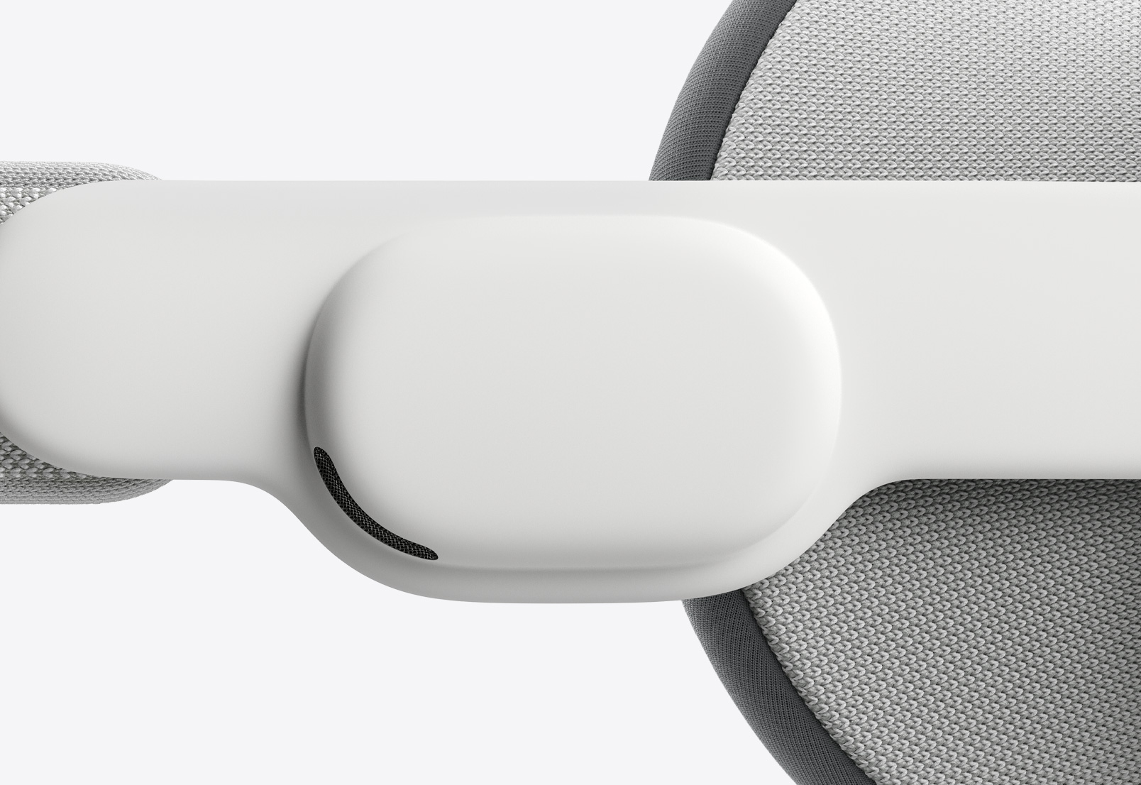 Apple Vision Pro 侧面近距离特写，展示右耳位置的音频带。