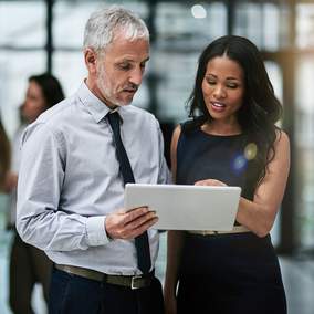 Employer and colleague discuss file