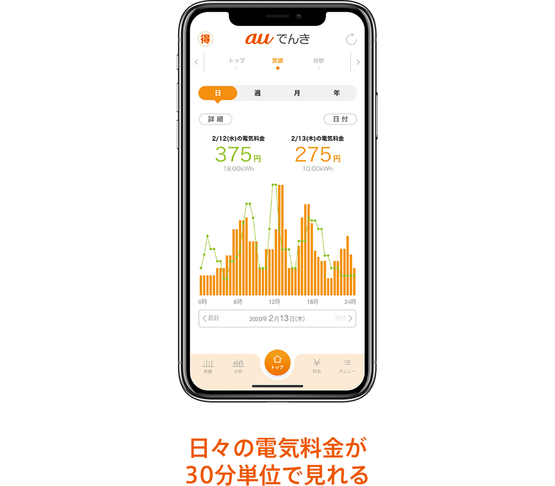 日々の電気料金が30分単位で見れる