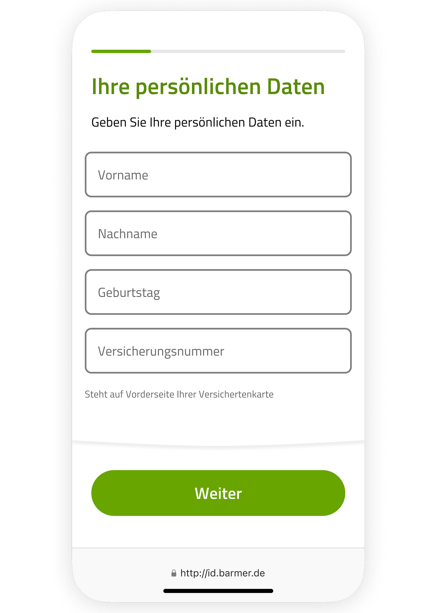 Zu sehen ist ein Screenshot aus der Anmeldemaske in der Barmer-App