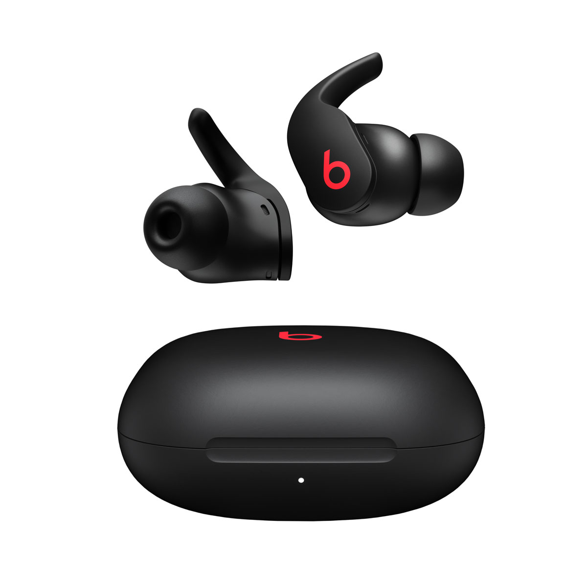 Close-up of Beats Fit Pro earbuds in Beats Black