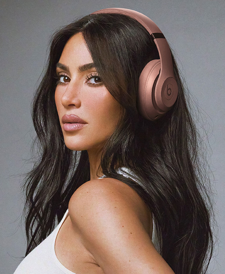 Kim Kardashian wearing Beats Studio Pro in Earth