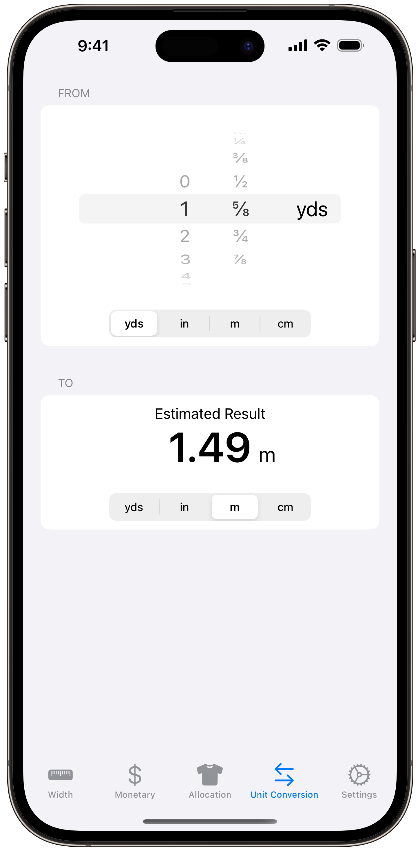 Fabric Calc - Unit Conversion