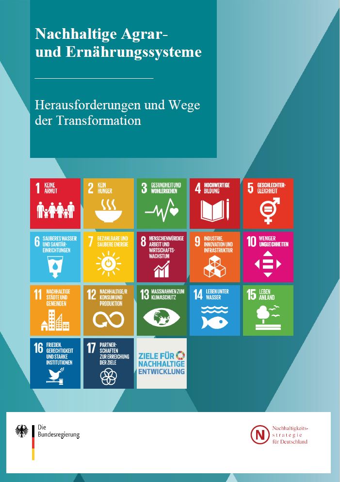 Broschürencover mit dem Titel "Nachhaltige Agrar- und Ernährungssysteme - Herausforderungen und Wege der Transformation "