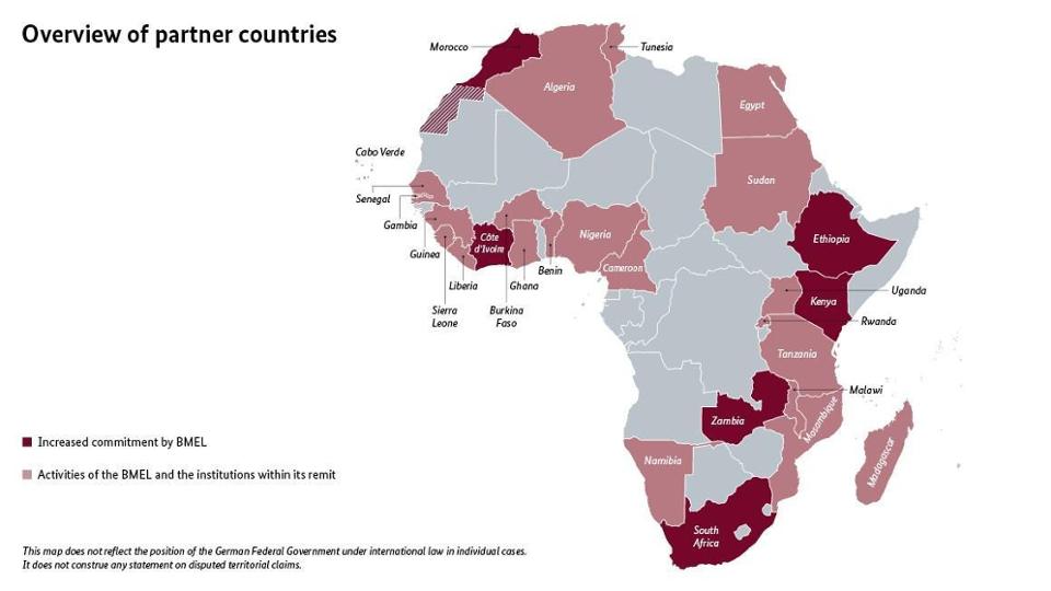 Map of the African continent with partner countries, © BMEL