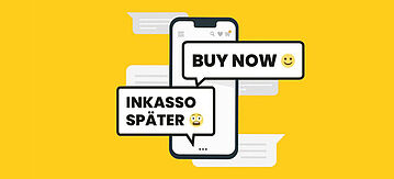 Gelbes Banner: Buy now, Inkasso später