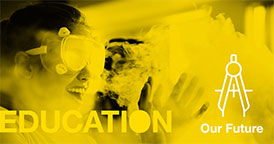 Yellow "Education" banner