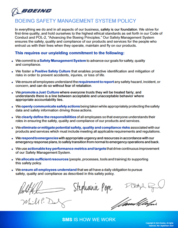 Signed Boeing Safety Management System Policy