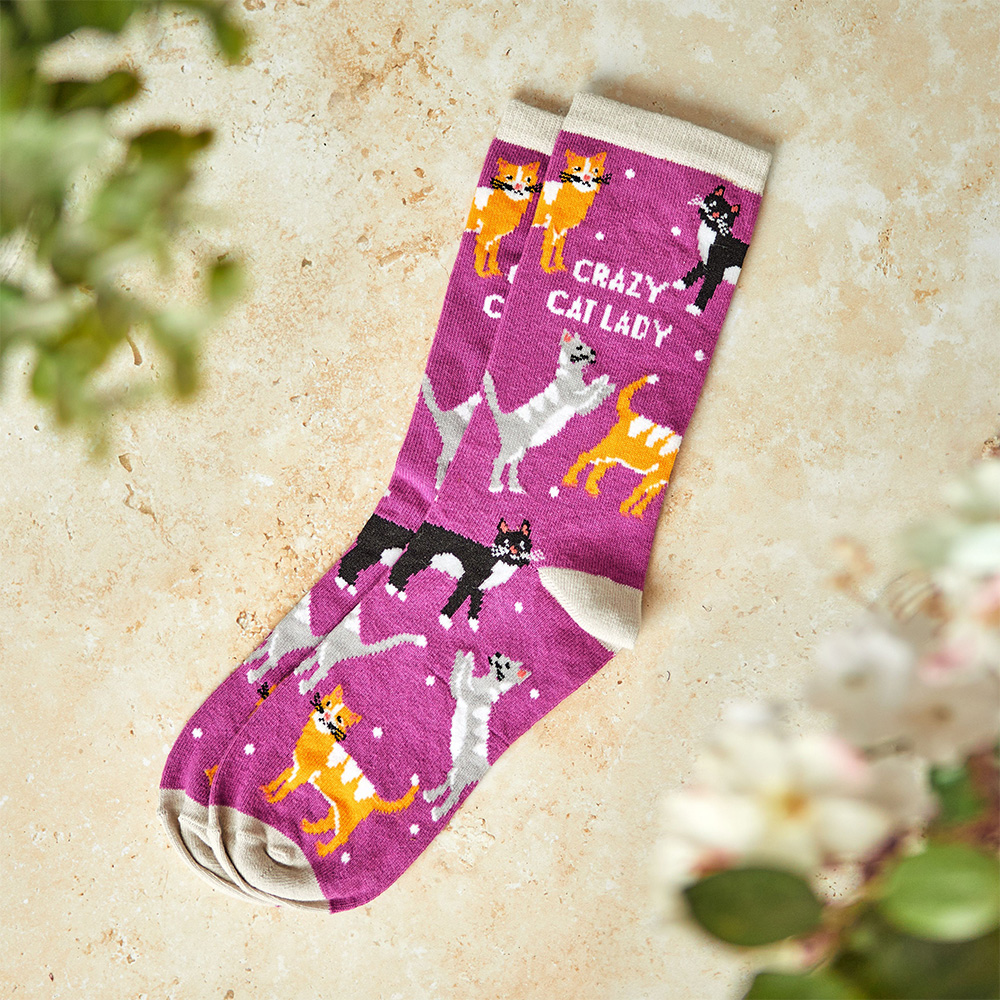 Crazy cat lady socks - purple