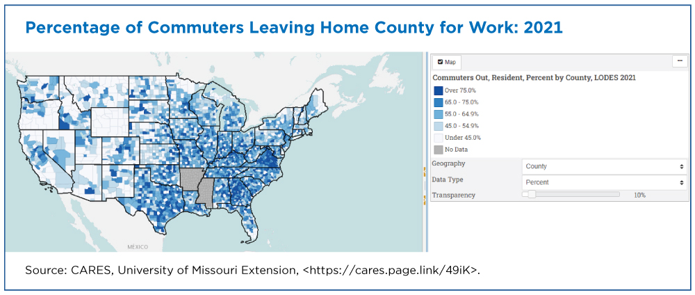 Percentage of Commuters Leaving Home County for Work: 2021