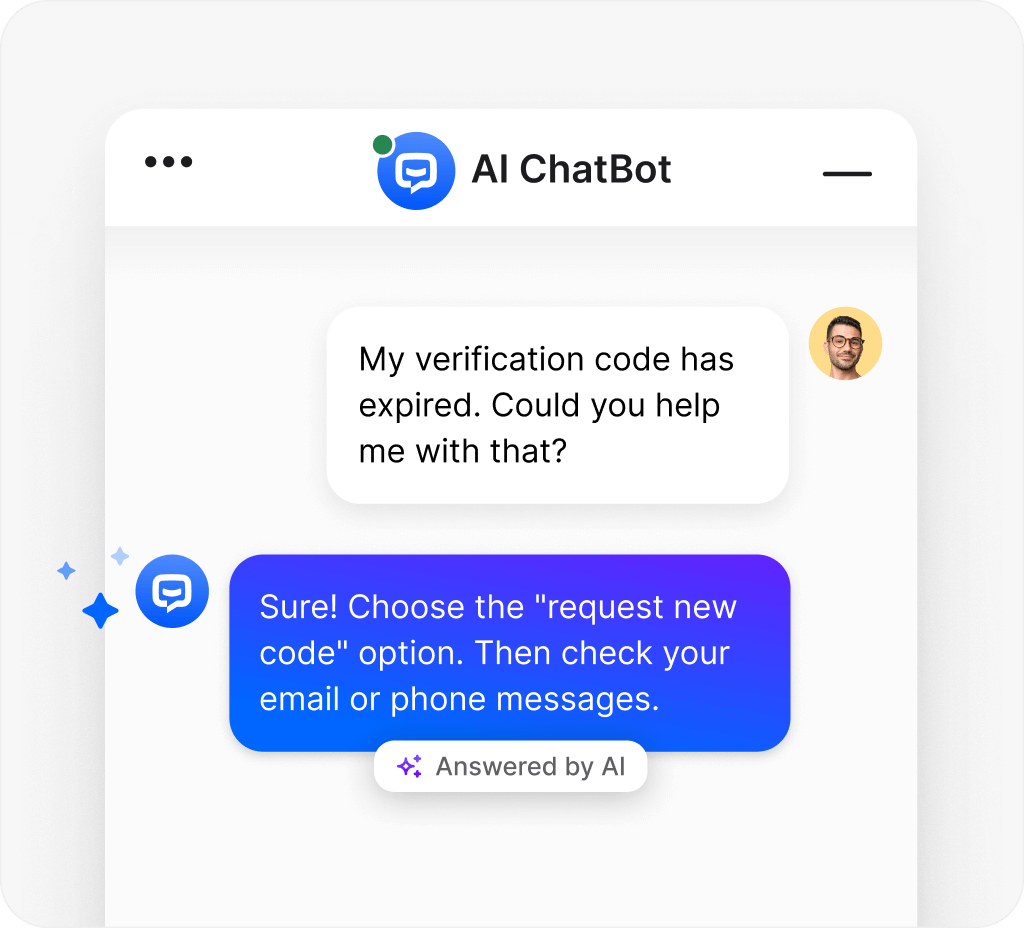 AI chatbot answering customer's question about verification code expiration.