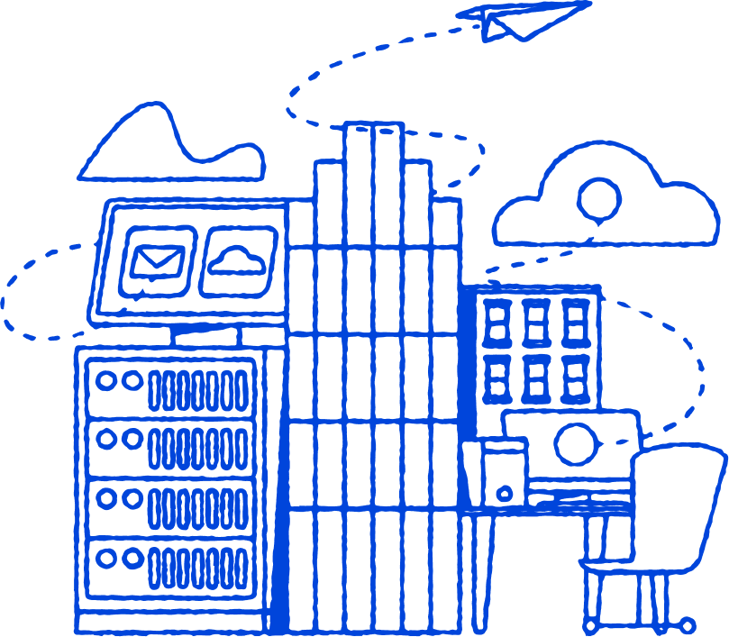 illustration of server and desk