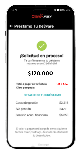 Paso 5 – Uso Préstamo tu desvare Claro 