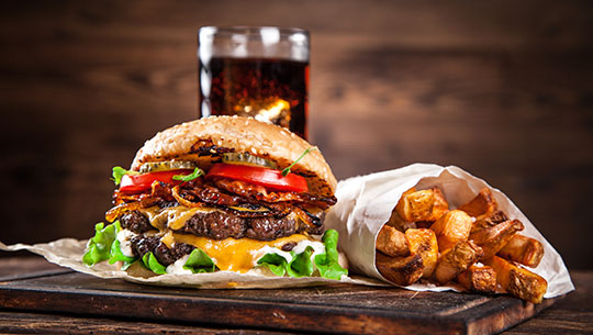 Burger, fries, and a Coke