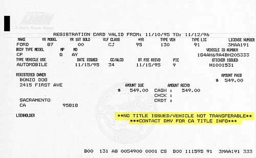 Nontransferable registration card.