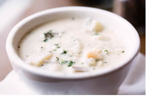 A bowl of New England clam chowder