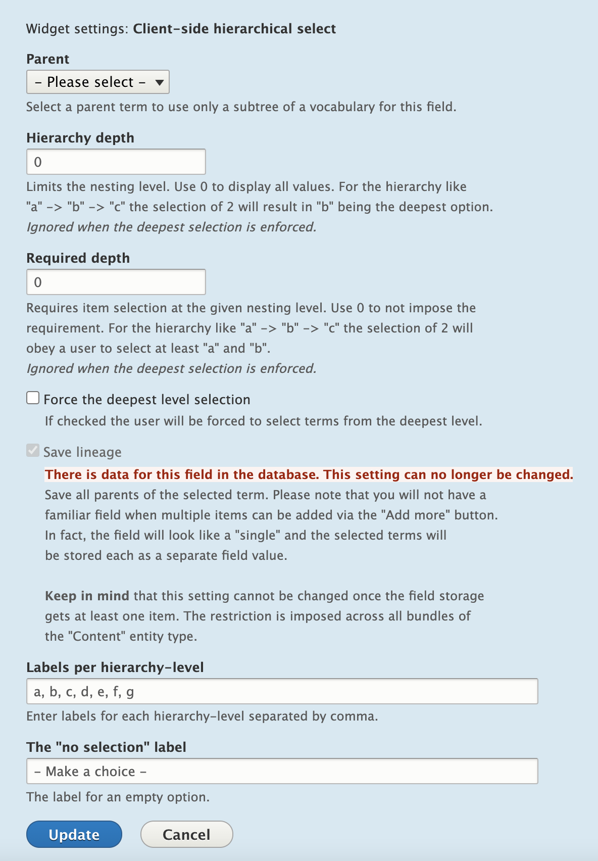 CSHS widget settings