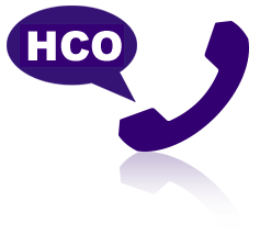 Telephone receiver with speech bubble saying “HCO”