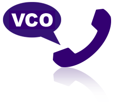 Telephone receiver with speech bubble “VCO”