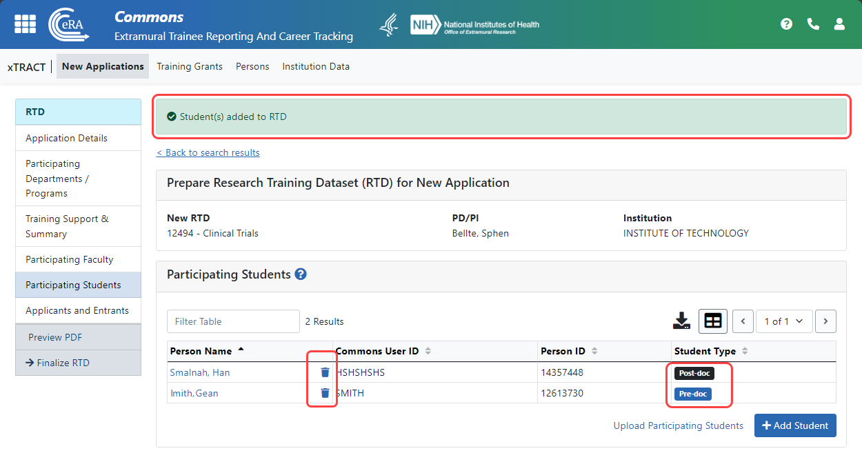 Figure 2: New screen showing hints on using wildcards, table tools, and a three-dot ellipsis menu for actions