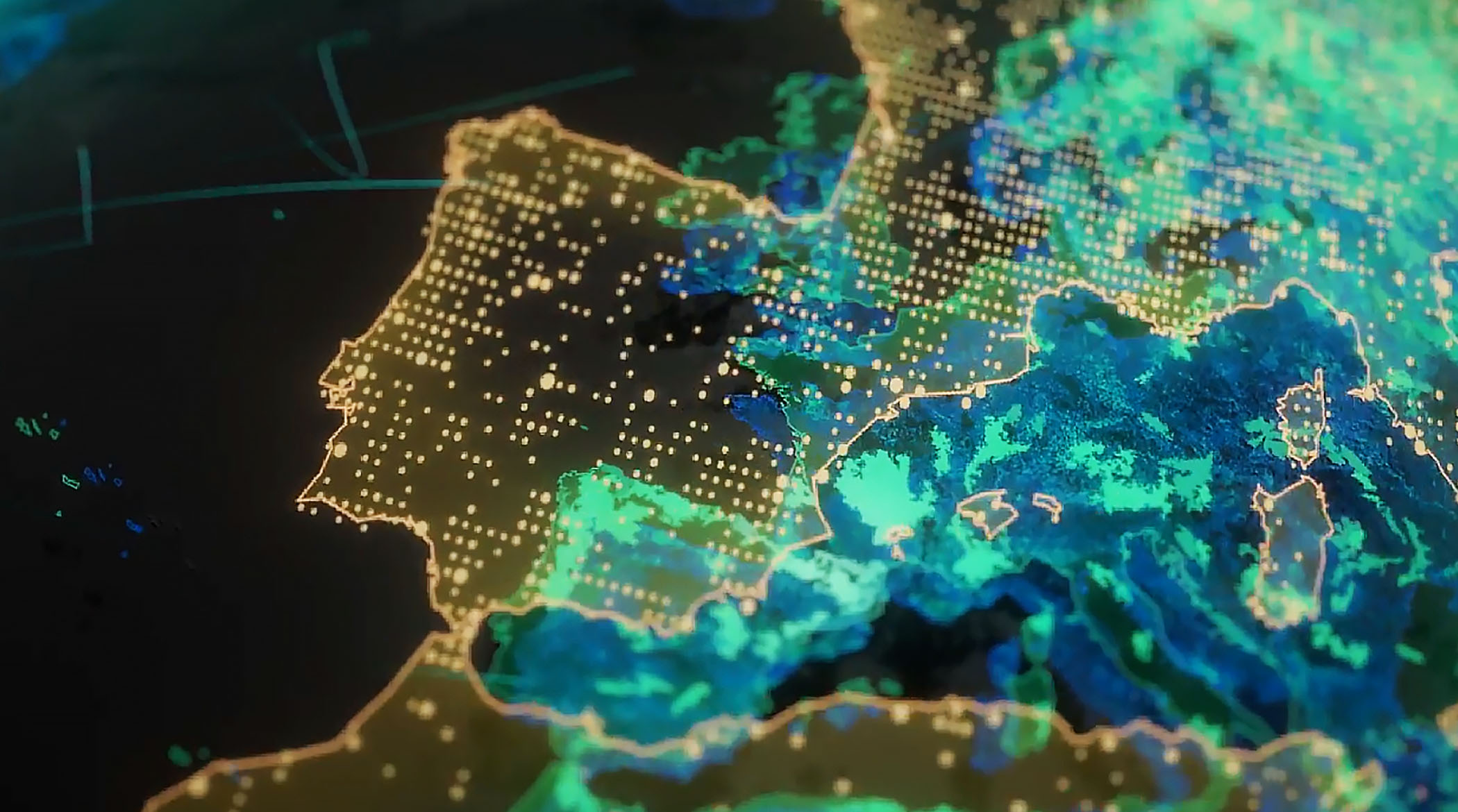 Un mapa digital de Europa con otra capa de datos flotando sobre él