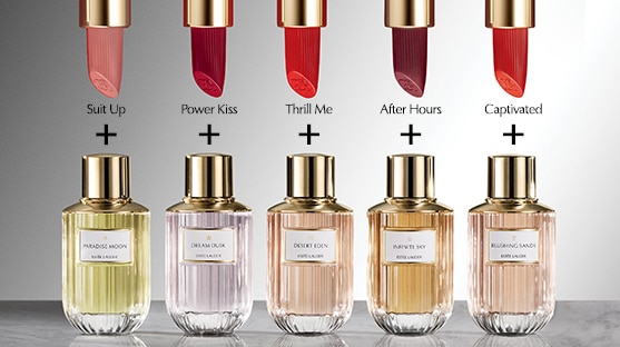 photo of combinations of Estee Lauder Pure Color Lipstick & Luxury Fragrance