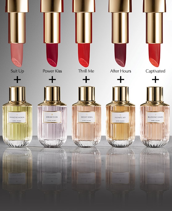 photo of combinations of Estee Lauder Pure Color Lipstick & Luxury Fragrance