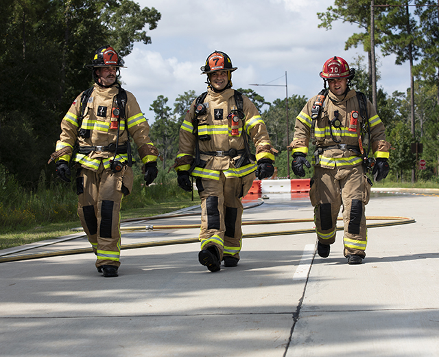 Spring, TX fire fighters regroup after a training exercise. The Spring Fire Department has adopted FirstNet in the interest of giving its fire fighters the best technology with which to do their jobs. 