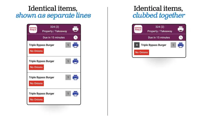 Group identical items as a single line to speed up prep time