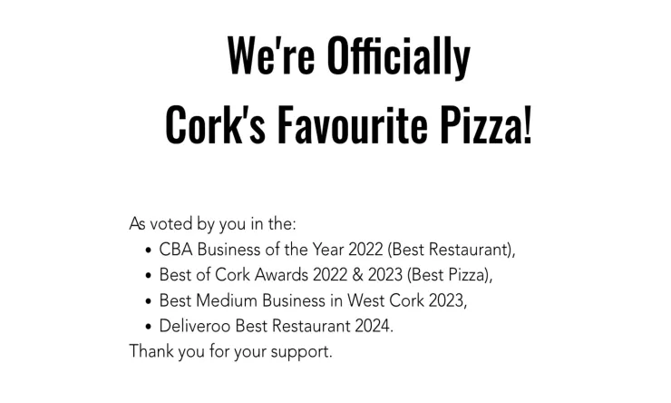 A snippet of Oak Fire Pizza website content