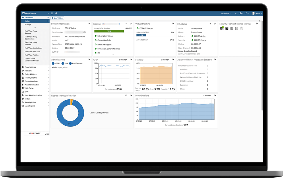 Interfaccia utente FortiProxy