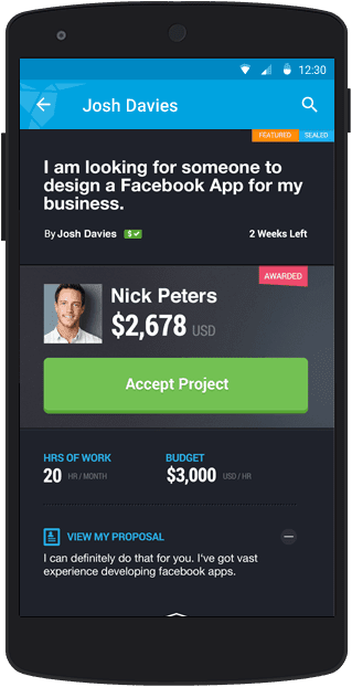 Application Freelancer pour Android - choisissez l'offre gagnante