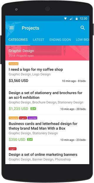 Freelancer Android app - projects list