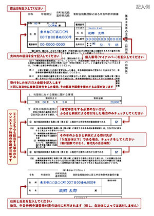 申告特例申請書記入見本