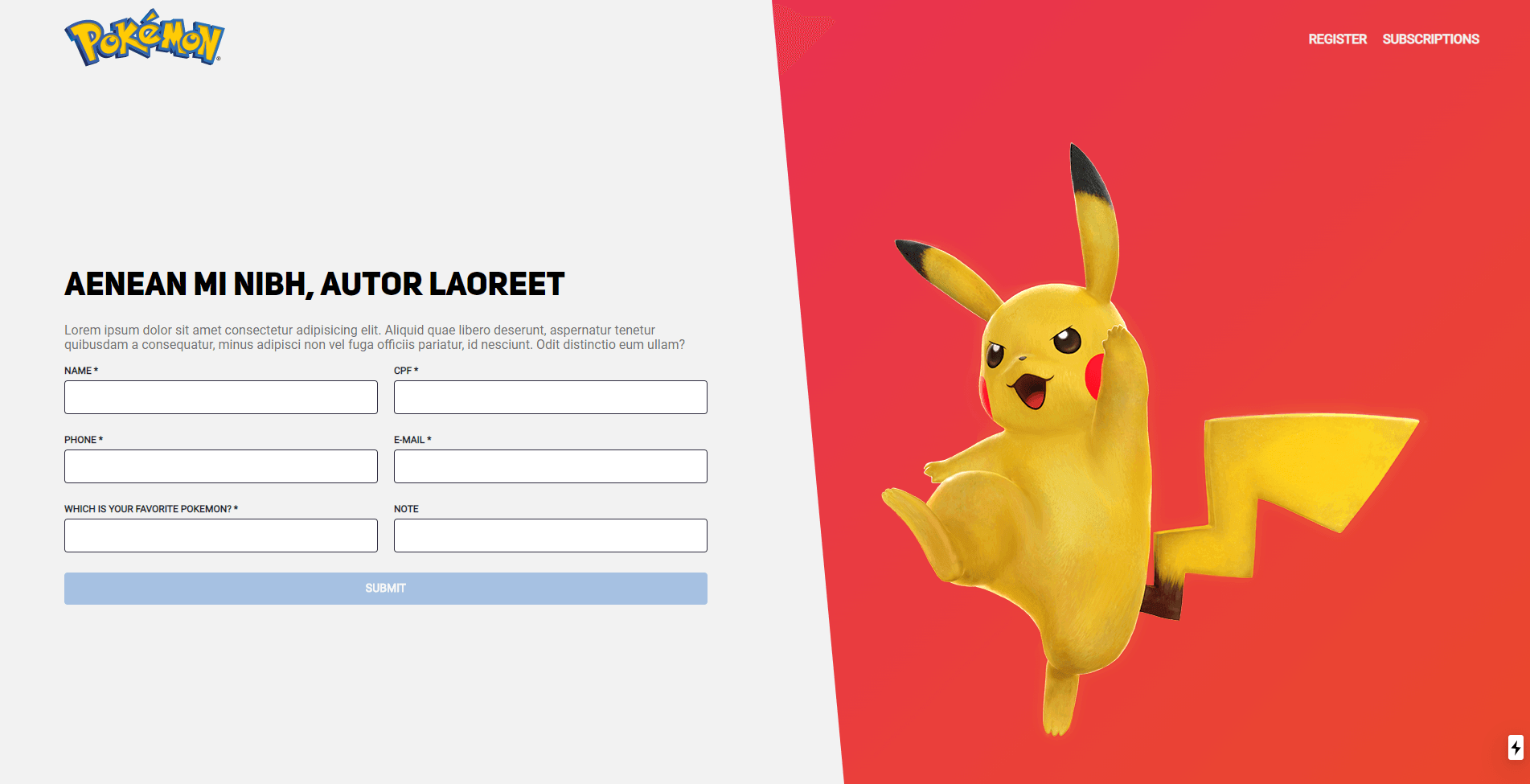 HomePage of Pokémon Tournament