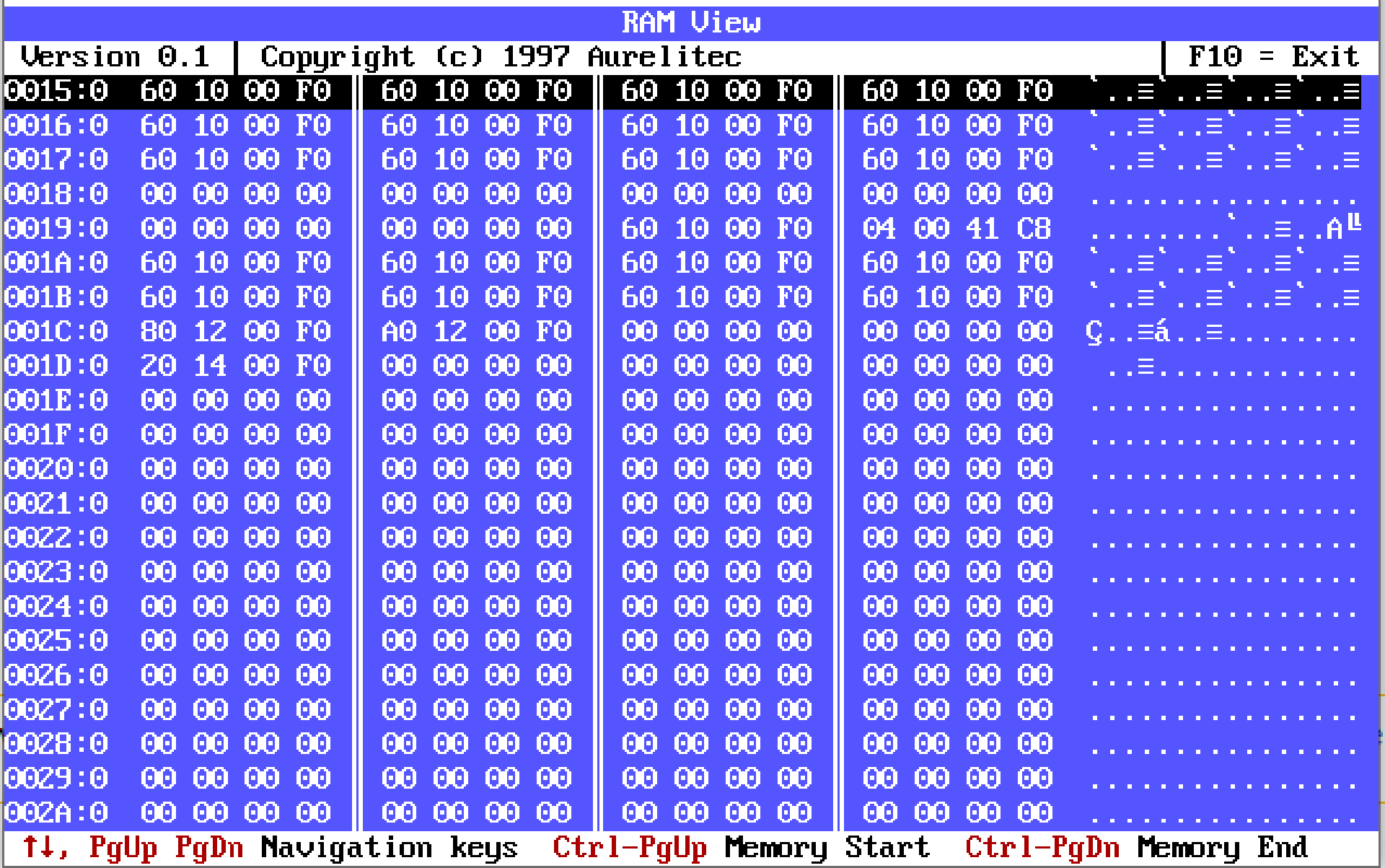 Screenshot of RAM View running on PCjs