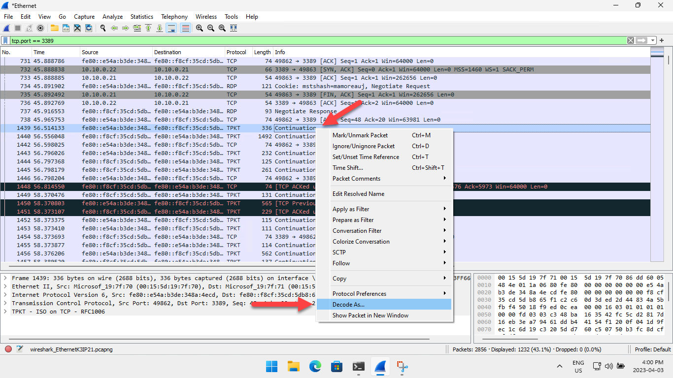 Wireshark TPKT Decode As...